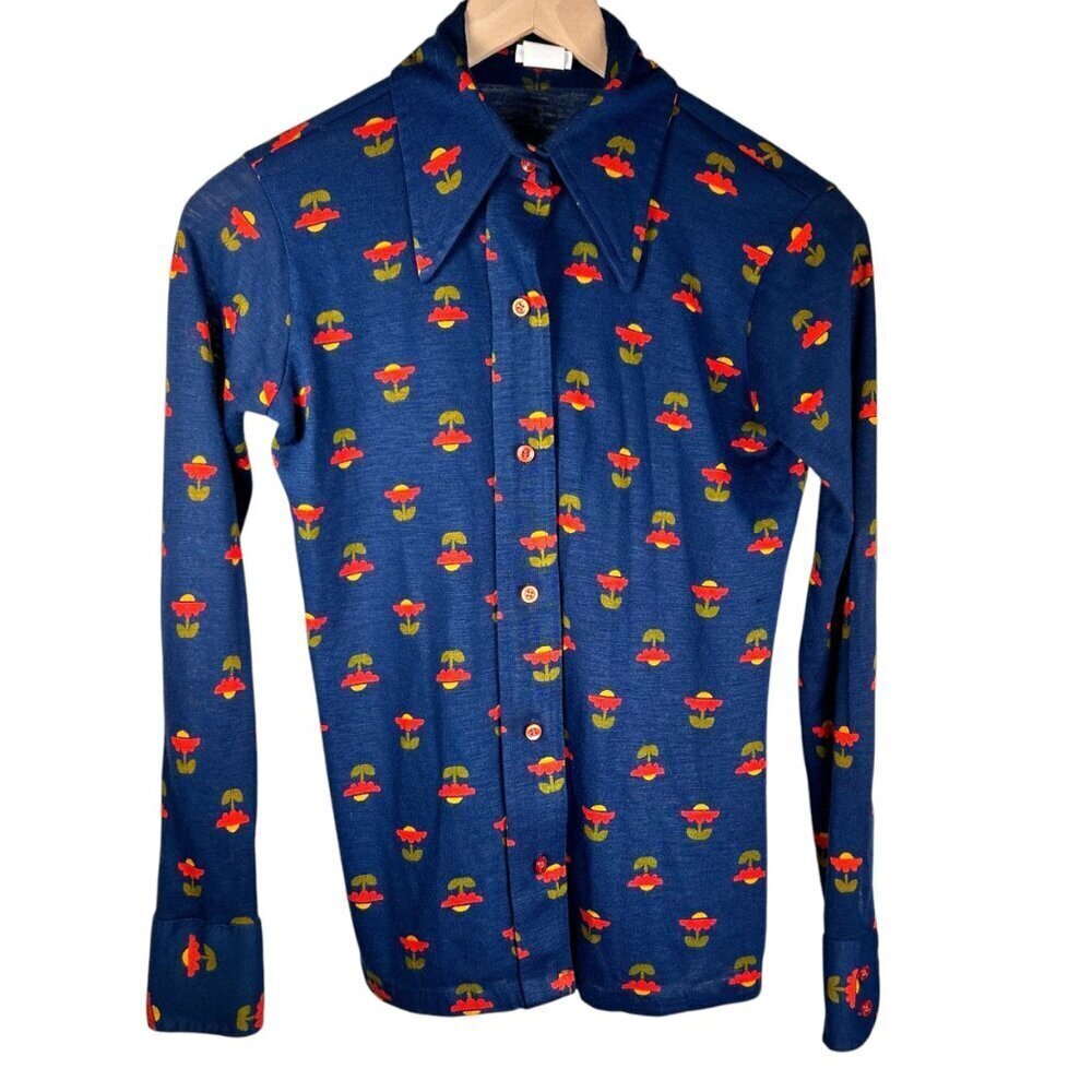 2/$30 Shapely Size XS Floral Long Sleeve Top Blouse Retro